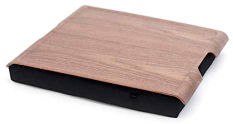 Bosign. Knietablett Laptray mit Sitzsack-Kissen für Laptop, Frühstück. Rutschfestes Tablett. Abnehmbarer und waschbarer Kissenbezug. Natürliches Walnussholz. Schwarzes Kissen. Groß (46 x 38 x 6,5 cm)