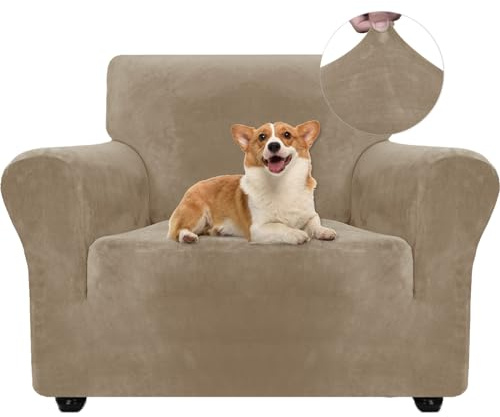Ystyle Housse de Canapé en Velours, Housse Fauteuil 1 Place, Housse de Fauteuil Extensible, Universelle Sofa Cover avec Accoudoirs, Protection Canapé Chat Chiens Griffures, Camel