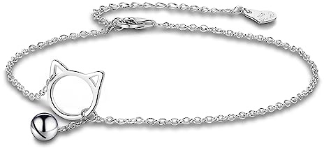 Dankadi Bracelet avec Petit Chat Grelot en 925 Argent, 20CM 27CM Réglable Bracelet de Poignet Cheville Breloque Animal Pied Été Plage Élégant Anniversaire Cadeau de Bijoux pour Femme Amie