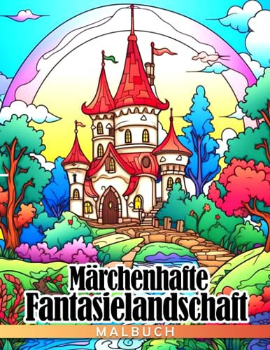 Märchenhafte Fantasielandschaft: Schloss Erwachsene Malvorlagen mit detaillierten Bildern von glamourösen Akropolis Palmen und Flussufern zum Genießen und Spaß haben