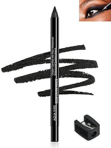 Schwarzer Gel-Eyeliner, 1Pcs Black Waterproof Matt Gel Eyeliner Pencil,Langanhaltendes Creme-Eyeliner Stift,Eye Liner Pencil with Sharpener,Smooth Cremiger Kajalstift wasserfest for Women Eye Make-up