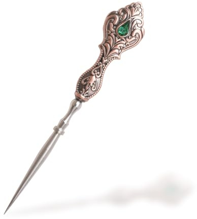 URROMA Rose Gold Vintage Embroidery Awl, 1 Piece European Style Sewing Tool Kit Sewing Awl with Green Rhinestone Handle Awl Scribe Tools for Punch Stitching DIY Craft