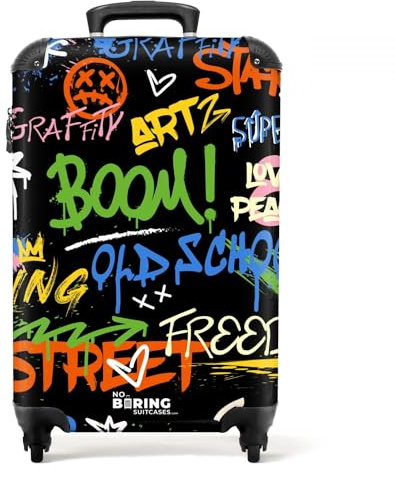 NoBoringSuitcases© Handgepäck Koffer, Reisekoffer, Reisetasche mit Rollen, | 55x40x20 cm - Trolley Handgepäck, Koffer Handgepäck, Trolley 55x40x20, Suitcase, Handgepäck (Graffiti - Mehrfarbig)