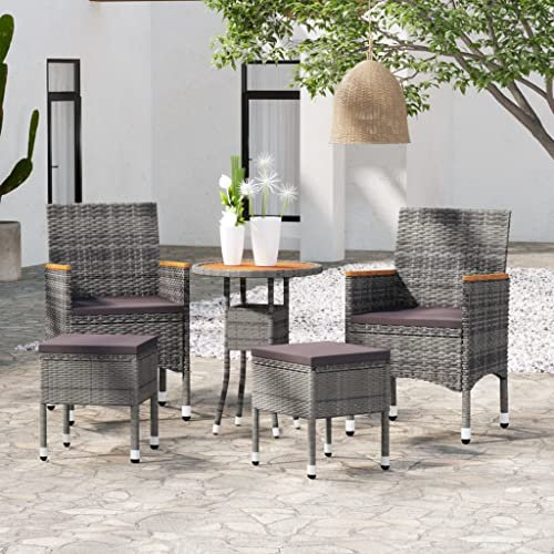 Gecheer 5-TLG.Balkonset Balkonmöbel Garten Sitzgruppe Rattan 4 Personen Gartenmöbel Set Garten Lounge Set Terassenmöbel Bistroset Sitzgarnitur für Garten Balkon Terrasse Poly Rattan und Akazienholz