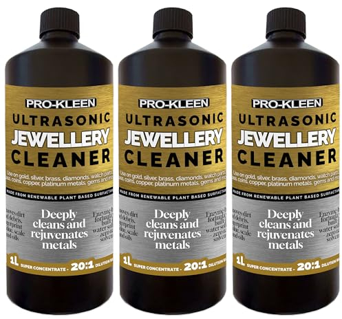 Pro-Kleen Ultrasonic Jewellery Cleaner Solution 3 Litre Concentrated Fluid – 3L Makes 60L - For Ultrasonic Machines - Removes Oils, Scale, Dirt - Suitable for Gold, Silver, Brass, Diamonds & More