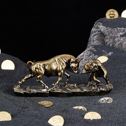 Cutfouwe Wall Street Bulle Und Bär Statue Aus Harz - Bulle Und Bär Figuren-Geschenke Für Börsenliebhaber,Bronze,28cm