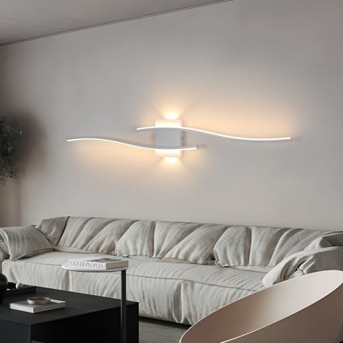DELIPOP Lámpara de Pared Moderna LED, 27W Blanco Aplique de Pared con Forma Curva, Luz Cálida 3000K Iluminación Interior para Dormitorio Salón Pasillo Oficina