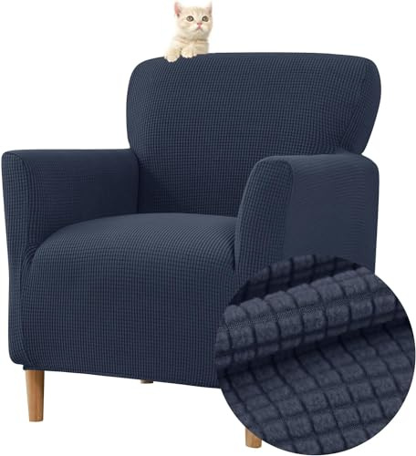 FZKun Stretch Sesselbezug Sesselhusse Elastische Jacquard Sofaüberzug Clubsessel Sessel Bezug, Weicher Sesselschoner mit Armlehne Sitzbezug Für Sessel Mit Armlehne Hussen Für Sessel (Dunkelblau)