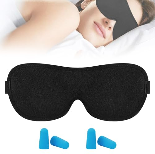 Schlafmaske 3D Schlafmaske Seitenschläfer Kommt mit 2 Paar Blauen Ohrhörern Verdunklungs-Augenmaske für Männer und Frauen Ultradünne Design Angenehm und Atmungsaktiv Zu Tragen