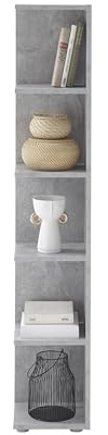CORNER LIGHT Eckregal Beton Optik Standregal 24 x 142 x 26 cm (B/H/T) | Platzsparendes Regal mit 5 offenen Fächern, 4 feste Böden, für Wohnzimmer, Jugendzimmer oder Flur