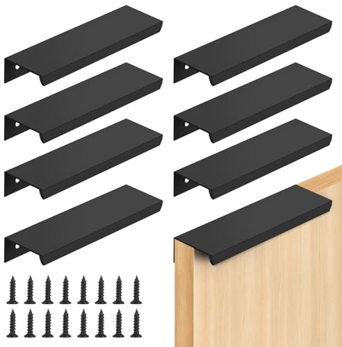 SWAWIS 8 Stück 120mm Schwarz Möbelgriffe, Versteckte Schrankgriffe de Aluminium Extrusion, Griffe Küche 96mm Abstand der Löcher, Küchengriffe mit Schrauben für Schränke Schubladen Möbel Küchen