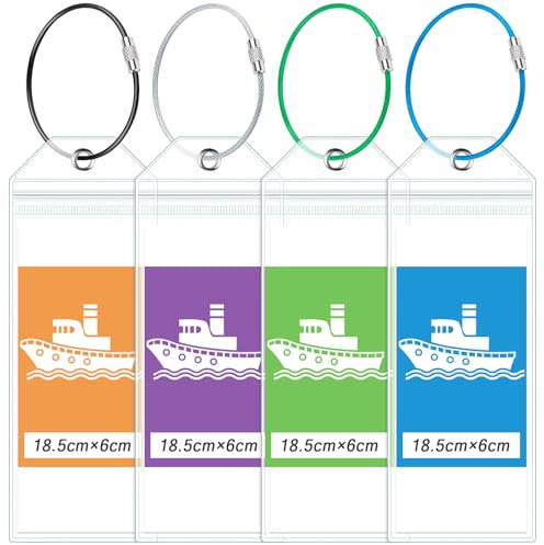 Caianwin 4 Stück Kofferanhänger für Kreuzfahrten, Wasserdicht PVC und Transparente Kreuzfahrt Gepäckanhänger mit 4 Verschraubbaren Edelstahl Schlaufe für Kreuzfahrt Essentials (18.3 x 8.8cm)