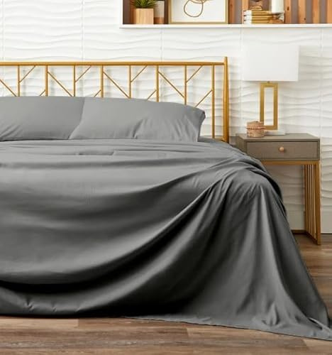 Ghazlan Parure de lit 4 pièces 100 % coton ultra douce et légère, 40 cm, facile d'entretien, lit super king size, gris satiné de qualité hôtelière, infroissable