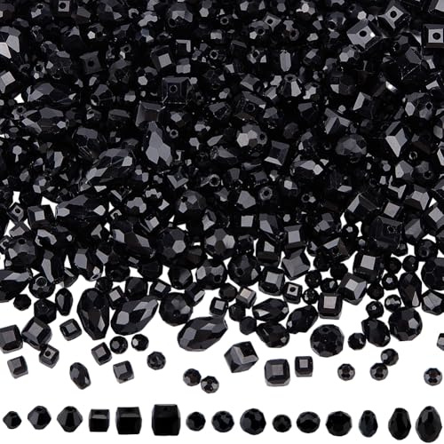 SOFPLATE 1 Box 820 Stück Schwarze Glasperlen Facettierte Rondellperlen Runde Tropfen Doppelkegel Briolette Transparenter Kristall Kleine Abstandshalter Lose Perlen Zur Schmuckherstellung Halsketten Ar