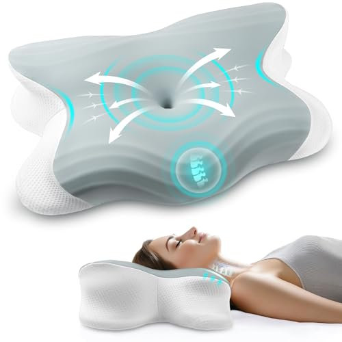Oreiller Ergonomique Cervical à Mémoire de Forme, Coussin Orthopédique Oreiller Cervicales pour Les Dormeurs sur Le Côté, Le Dos et Le Ventre pour Améliorer la Qualité du Sommeil, 62x42x13cm (Gris)