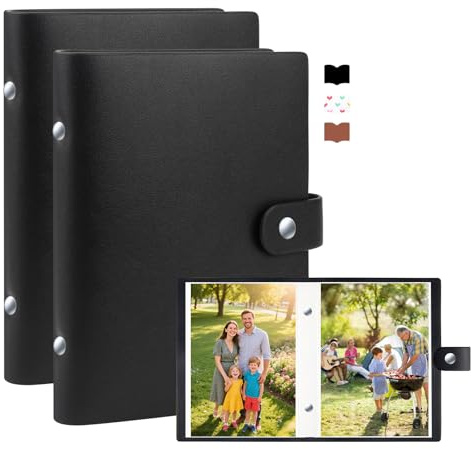 2 Pack Small Photo Album 5x7 Holds 52 Pictures Leather Cover 5 x 7 Album Mini Picture Book Acid Free Inner Pages Portable Albums Book for Wedding Family Boys Girls Art Work, Black