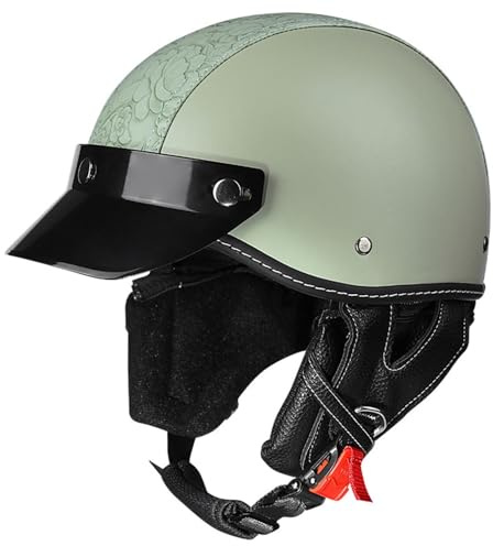 VVPEC Mezzo Casco Jet Moto retrò Casco Scodella Portatile, ECEDOT Omologato Mezzo Elmetto da Moto retrò per Uomo Donna Biker Cruiser Scooter Touring(3,L=57~60cm)