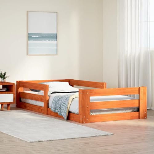 MOBCANT Massivholzbett ohne Matratze, Bettstütze Tagesbett Einzelbett Bettsystem Geeignet für Gästezimmer Schulen Schlafzimmer Wohnungen Wachsbraun 70x140 cm Kiefernholz