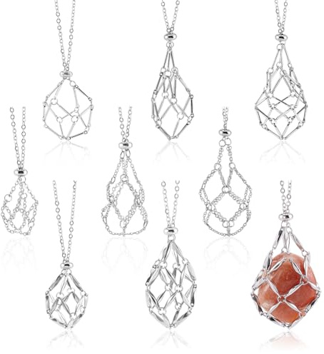 WADORN 9 Stil Kristallkäfig Halskettenhalter, 304 Edelstahl verstellbarer Leerer Kristallsteinhalter Halskette Mit Stein Metallanhänger Kette Für Frauen Schmuckherstellung, 51-61cm Lang