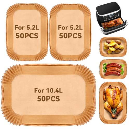 Inwee Papier Cuisson Air Fryer pour Ninja Foodi Flex Drawer AF500EU 10,4L, 150 Pièces Papier Sulfurisé Accessoires pour Ninja AF500EU AF500EUCP, Cecotec 9000 9L,Cosori Dual Blaze 10L & Instant 8,5L