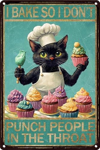 Metal Sign Cat Tin Sign I Back So I Don,t Punch People In The Throat For Home Bar Kitchen Cofe Wall Decor 12x16 Inch
