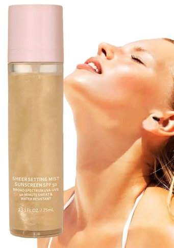 Sheer Setting Mist Spray Solar SPF 50, fijación larga duración, maquillaje impermeable, suave en la piel, control del aceite, formación rápida, 100 ml, para vacaciones