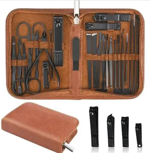 JIANBOHAIRS Kit de manicura Pedicure 26 en 1 de acero inoxidable, conjunto de manicura, herramientas de cuidado de uñas profesionales con estuche de viaje de lujo