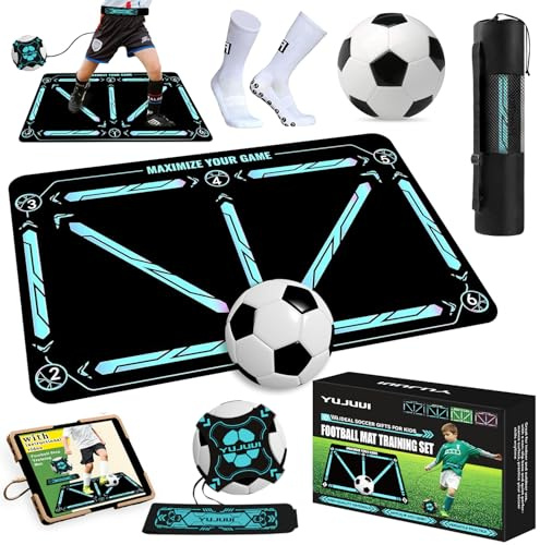 Fußballmatte Trainingsmatte Fussball Trainings set mit Fußball Trainingsset Schritt Trainingsmattem rutschfeste Fußball Schritt Trainingsmatte 60x90 cm Stoßdämpfende Fussball