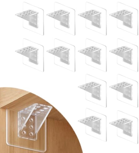 Self Adhesive Shelf Supports, 12 PCS Shelf Holder No Drill, Partition Board Holder, Transparent Plastic Shelves Support Pegs for Wardrobe Kitchen Clapboard Cabinet Bookshelves Closet
