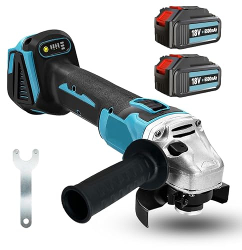 Bürstenlos Akku Winkelschleifer kompatibel mit 18V Makita Akku, Ø125mm Akku Flex Trennschleifer 10000 U/min mit 2 × 5500Akku und EU Ladegerät - für Trenn-, Schleif- und Polierarbeiten