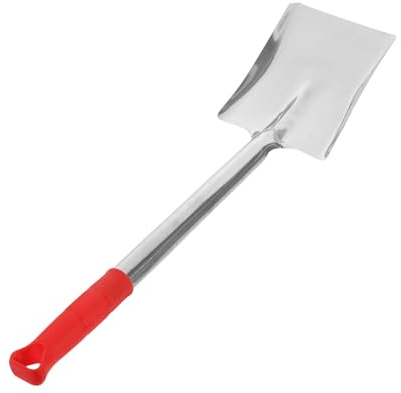 DEARMAMY Pelle à Cendres en Acier Inoxydable 53 CM avec Manche Rouge en Plastique Outil Polyvalent pour Poêle à Bois Cheminée et Barbecue Pelle Utilitaire pour Nettoyage Extérieur et