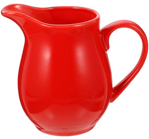 JEWEDECO Ceramic Red Gravy Boat Sauce Pitcher with Saucer Milk and Sauce Dispenser for Restaurant Condiments and Table Serving