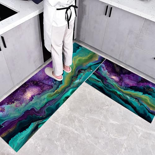 Arte Fluido Alfombra de Cocina Antideslizante Alfombra de Cocinas, Diseño Abstracto Durable Anti-Fatiga Corredor de Pasillo para Cocinas Lavable de Cocina,45x75+45x150cm