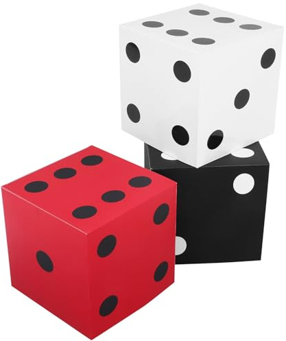 Beavorty Vegas Party Würfel 3 Stück Große Tischdeko Abschlussball Geburtstag Kartenspiel Zubehör Papier 28cm in Weiß Rot und Schwarz