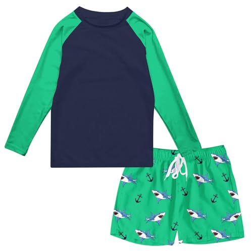 Kids4ever Boys Swimming Costume UPF 50+ Long Sleeve Swimsuit Two Pieces Quick Dry Swimming Set 7-8 Years Green