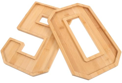 JECOMPRIS Plateau à Goûter en Bois Forme Chiffre 50, Grand Format, Lot de 2 Set de Pièces, Plateau de Service Multifonction pour Fruits, Légumes et Snacks, pour Fête d'anniversaire