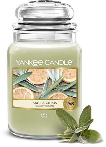 Yankee Candle Candela Profumata | Sage & CitrusGrande Barattolo | Candele a Lunga Durata: fino a 150 Ore | Regali Perfetti per Donne