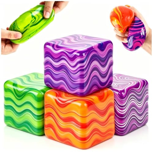 KutaKuta 4 Pcs Jouets Cube Boules, Cube De Glace Solide | Sucre De Malt Haute Densité Rempli Jouets Soulagement du Stress Autisme Balls Soulagement L'Anxiété Sensorielle