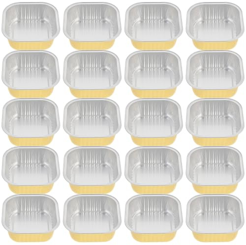 TOMETURE 20 Pezzi Contenitore Usa e Getta in Alluminio Giallo 300ml, Teglia da Forno Quadrata Elegante e Resistente al Calore, per Barbecue e Preparazioni Veloci