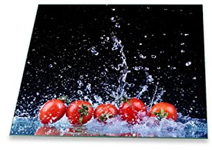 decorwelt Herdabdeckplatte Abdeckung Ceranfeld Abdeckplatte Schneidebrett 1-Teilig 60x52 Tomaten Schwarz Spritzschutz Glasplatte Ceranfeldabdeckung Schutz Herdschutz Sicherheitsglas Glasschneidebrett