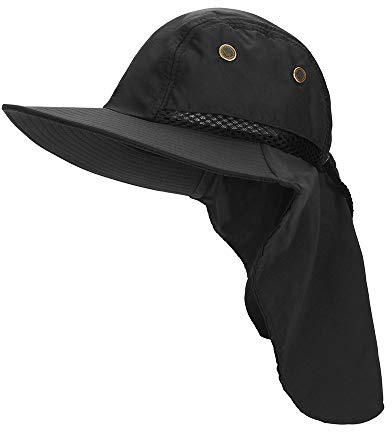 MK MATT KEELY Outdoor Mens Summer Neck Flap Sun Hat Boonie Hat Large Brim Sun Protection Bucket Men's Fishing Hats Black Hiking Hat