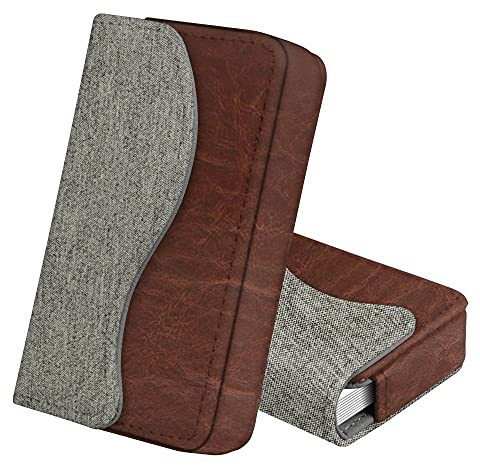 FINTIE Visitenkartenetui Kartenetui, Premium Kunstleder Handgefertigte Scheckkartenhülle Kreditkartenetui mit Magnetverschluss für Damen Herren, Grau (Stoff)