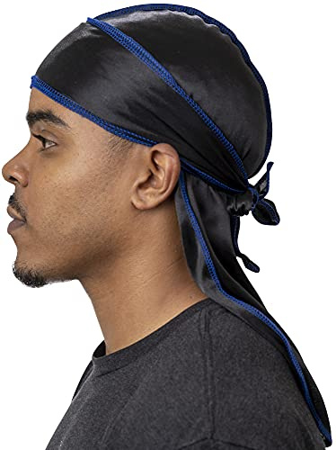 Veeta Superior Sedoso Durag (varios colores) – Tela de seda suave | Máxima compresión y comodidad - Negro - talla única