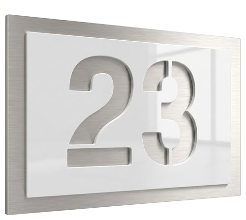 Graviers Design Hausnummer aus V2A Edelstahl 160x110mm - Weiß - Wetterfest Rostfrei Individuell anpassbar nach eigener Nummer - Made in Germany