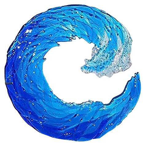 Ocean Fused Glass Sculpture,Desktop Blue Sculpture Ornament,Creative Gradient Blue Ornament with Stand for Home Décor