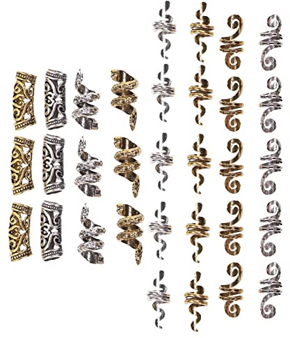 32 Pezzi Barba Perline, Barba Vichinga Perline per Capelli Lega Dreadlocks Tallone Dreadlock Gioielli per Barba Capelli Decorativi Collana Pendente Braccialetto Fai da Te