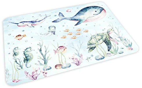 stabiles Vinyl Tischset mit Lerneffekt für Kinder Platzdeckchen Platzset abwaschbar reißfest farbecht (Meerestiere)