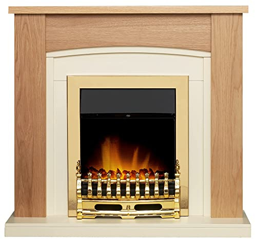 Adam Chilton Fireplace in Oak & Cream with Blenheim Electric Fire in Brass, 39 Inch