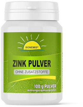 Zink Pulver (Zinkbisglycinat, auch als Zinkchelat bekannt), Premiumqualität ohne Zusatzstoffe, 100 g in Dose, vegan, Bonemis®