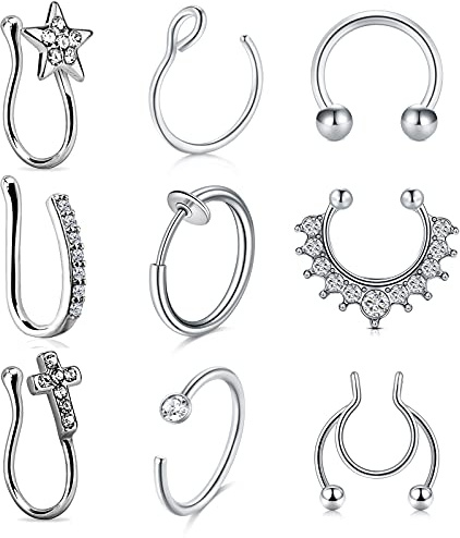 JFORYOU piercing nariz falso piercing nariz aro Joyas de nariz no piercing para nariz Oreja Manguito Nariz Septum Piercing falso